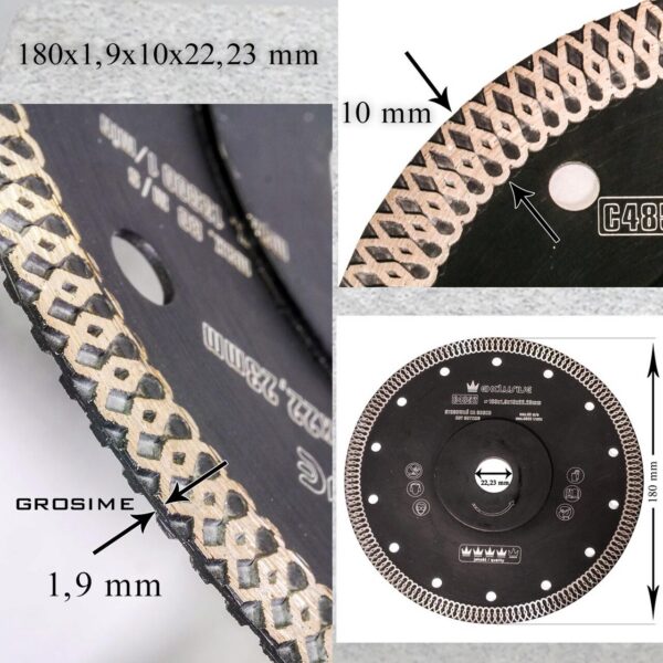 Disc diamantat turbo subtire, placi ceramice, taiere umeda si uscata, 180 mm/22.23 mm, Richmann Exclusive - imagine 2