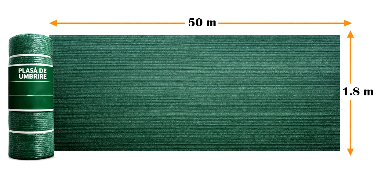 Plasa de umbrire, HDPE, 140 g/mp, grad de umbrire 85%, verde, 50x1.8 m 3 Plasa de umbrire, HDPE, 140 g/mp, grad de umbrire 85%, verde, 50x1.8 m