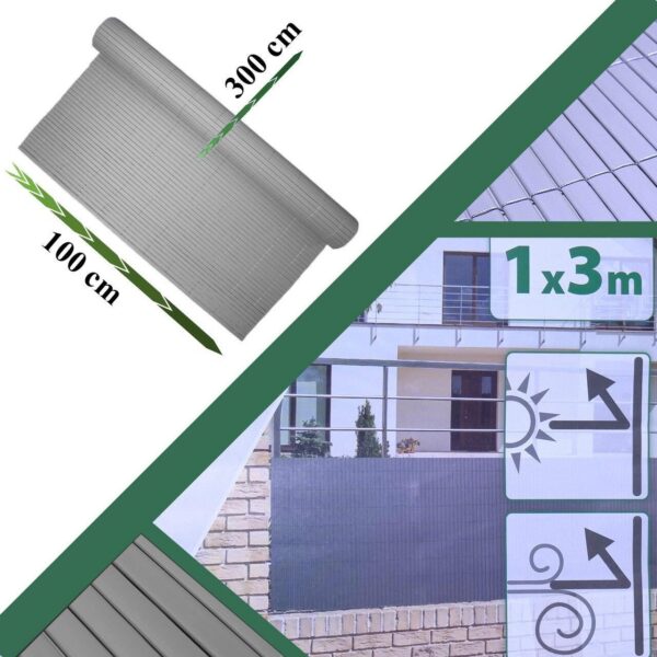 Paravan pentru balcon, terasa, gard PVC, gri, 1300 g/m2, UV, 3x1 m - imagine 5