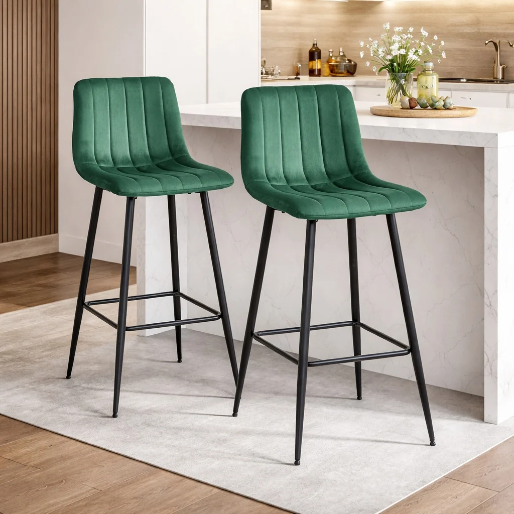 Scaun de bucatarie/bar, Artool, Pozza, catifea, otel, verde si negru, 43x35x104 cm 1 Scaun de bucatarie/bar, Artool, Pozza, catifea, otel, verde si negru, 43x35x104 cm