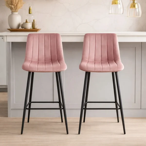 Scaun de bucatarie/bar, Artool, Pozza, catifea, otel, roz si negru, 43x35x104 cm - imagine 6