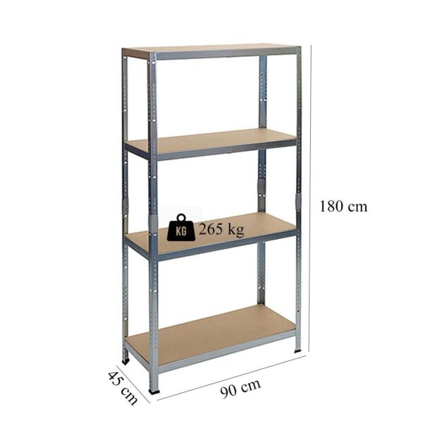 Raft depozitare, metalic, 4 polite, 265 kg, 90x45x180 cm - imagine 2