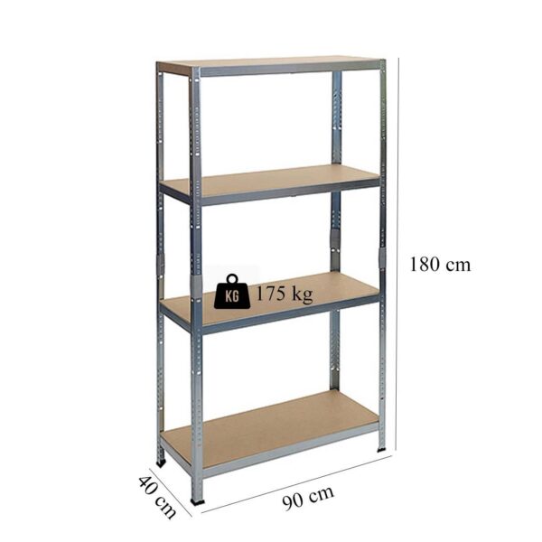 Raft depozitare, metalic, 4 polite, 175 kg, 90x40x180 cm - imagine 2