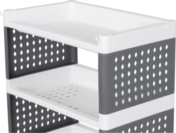 Comoda/raft plastic, MagicHome, pe roti, 4 polite, gri si alb, max 25 kg, 49x29x75.5 cm - imagine 5