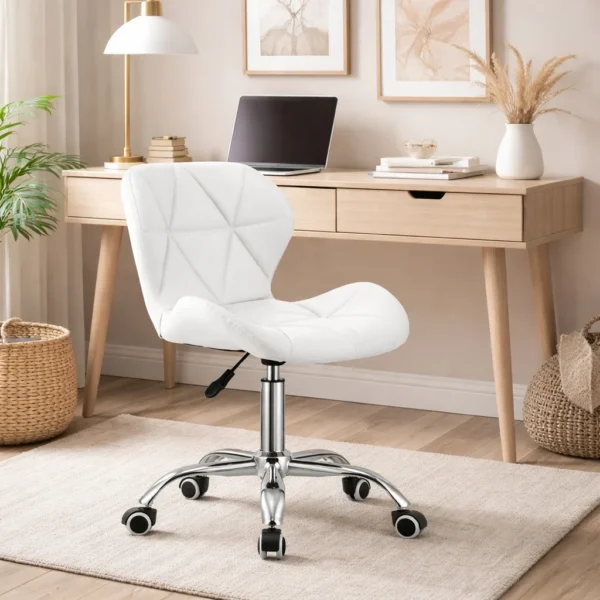Scaun de birou, Artool, Avola, rotativ, piele ecologica, alb, 53.5x55.5x73.5-84.5 cm - imagine 7