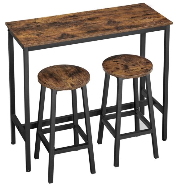 Masa pentru bucatarie/living/bar + 2 scaune, Artool, pal si otel, maro rustic, 100x40x90 cm - imagine 1
