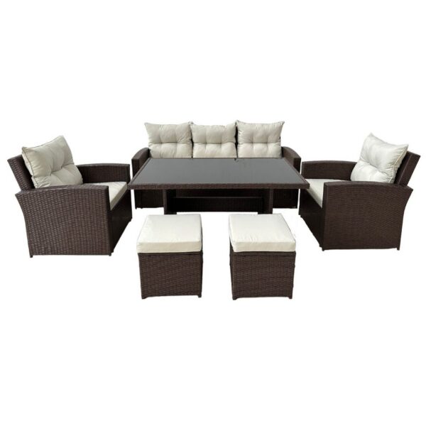 239845969_big.jpg Set mobilier gradina/terasa, maro si bej, 1 masa, 2 scaune, 2 tabureti, 1 canapea, Dolores - imagine 1