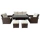 Set mobilier gradina/terasa, maro si bej, 1 masa, 2 scaune, 2 tabureti, 1 canapea, Dolores