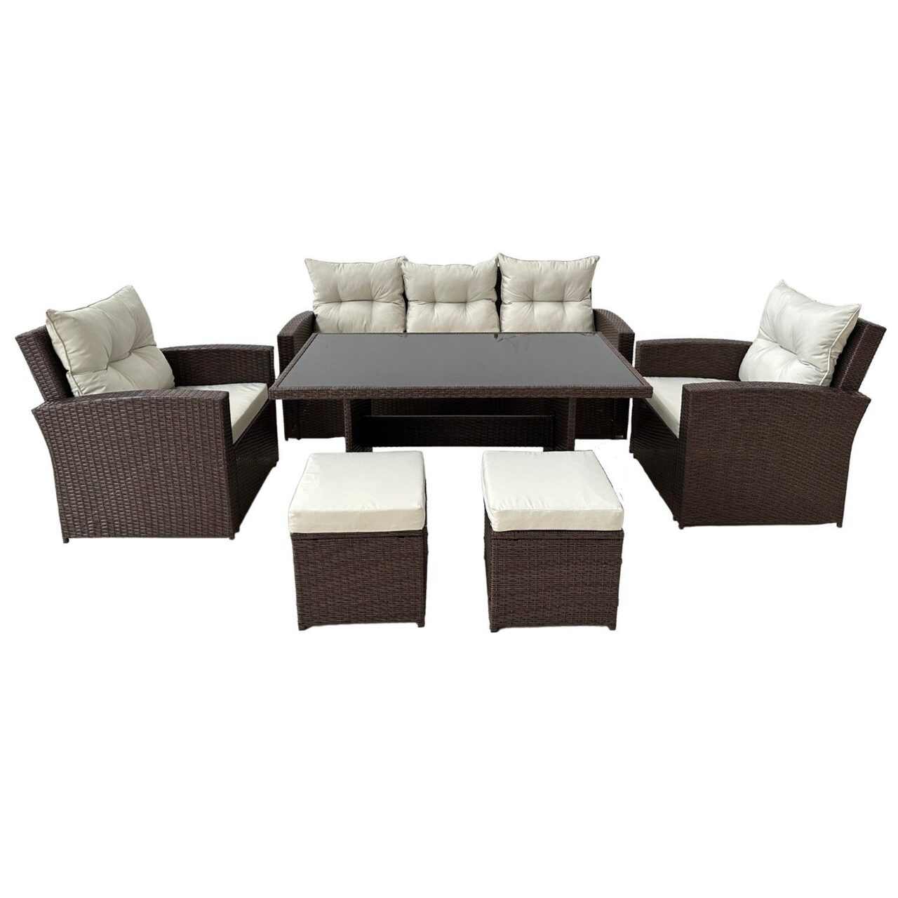 239845969_big.jpg Set mobilier gradina/terasa, maro si bej, 1 masa, 2 scaune, 2 tabureti, 1 canapea, Dolores - imagine 1
