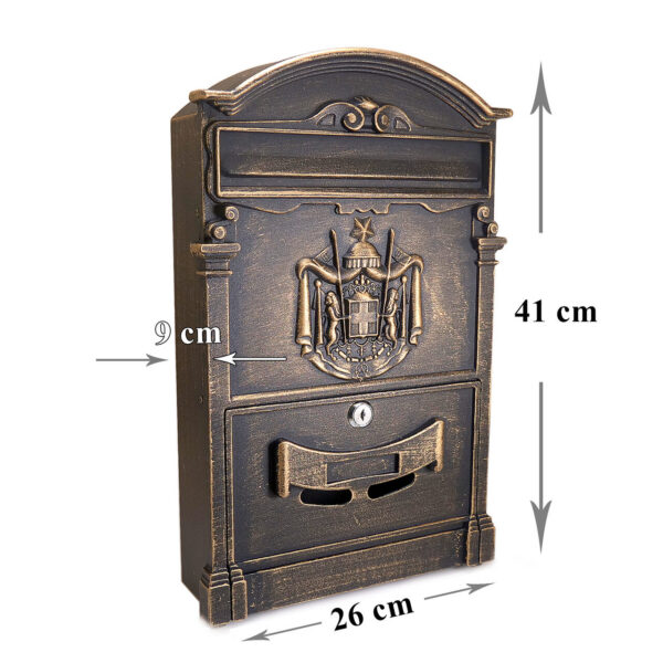 Cutie postala, aluminiu, bronz antic, 25.5x9x41 cm - imagine 4