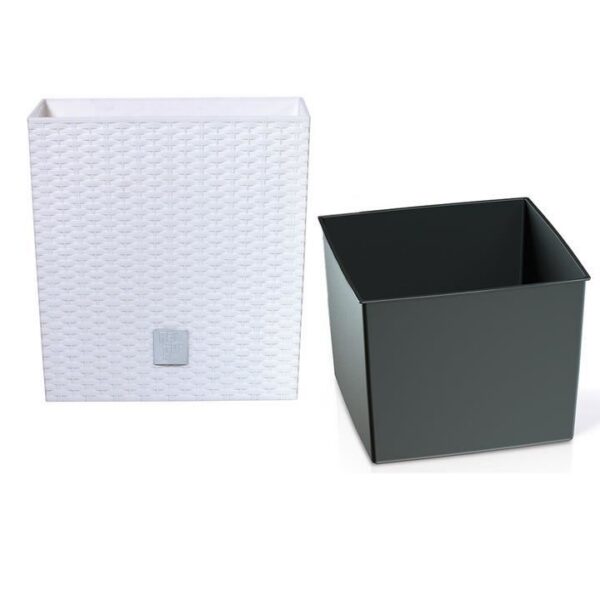 Ghiveci decorativ de flori, patrat 40x40x40.8 cm, imitatie ratan, alb, Rato - imagine 3