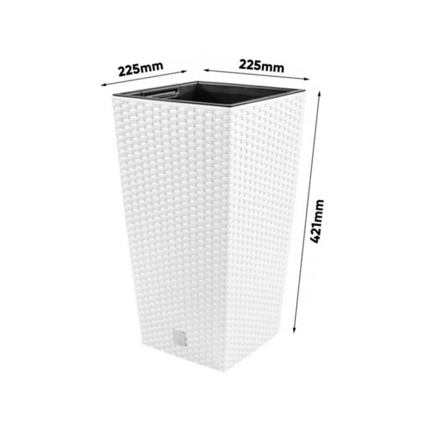 Ghiveci decorativ de flori, Prosperplast, Rato, imitatie ratan, patrat, alb, 22.5x22.5x42.1 cm - imagine 3