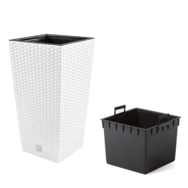 Ghiveci decorativ de flori, Prosperplast, Rato, imitatie ratan, patrat, alb, 22.5x22.5x42.1 cm - imagine 4