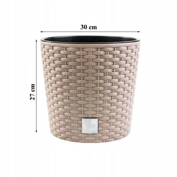 Ghiveci decorativ de flori, Prosperplast, Rato, imitatie ratan, rotund, cafeniu, 30x27 cm - imagine 5