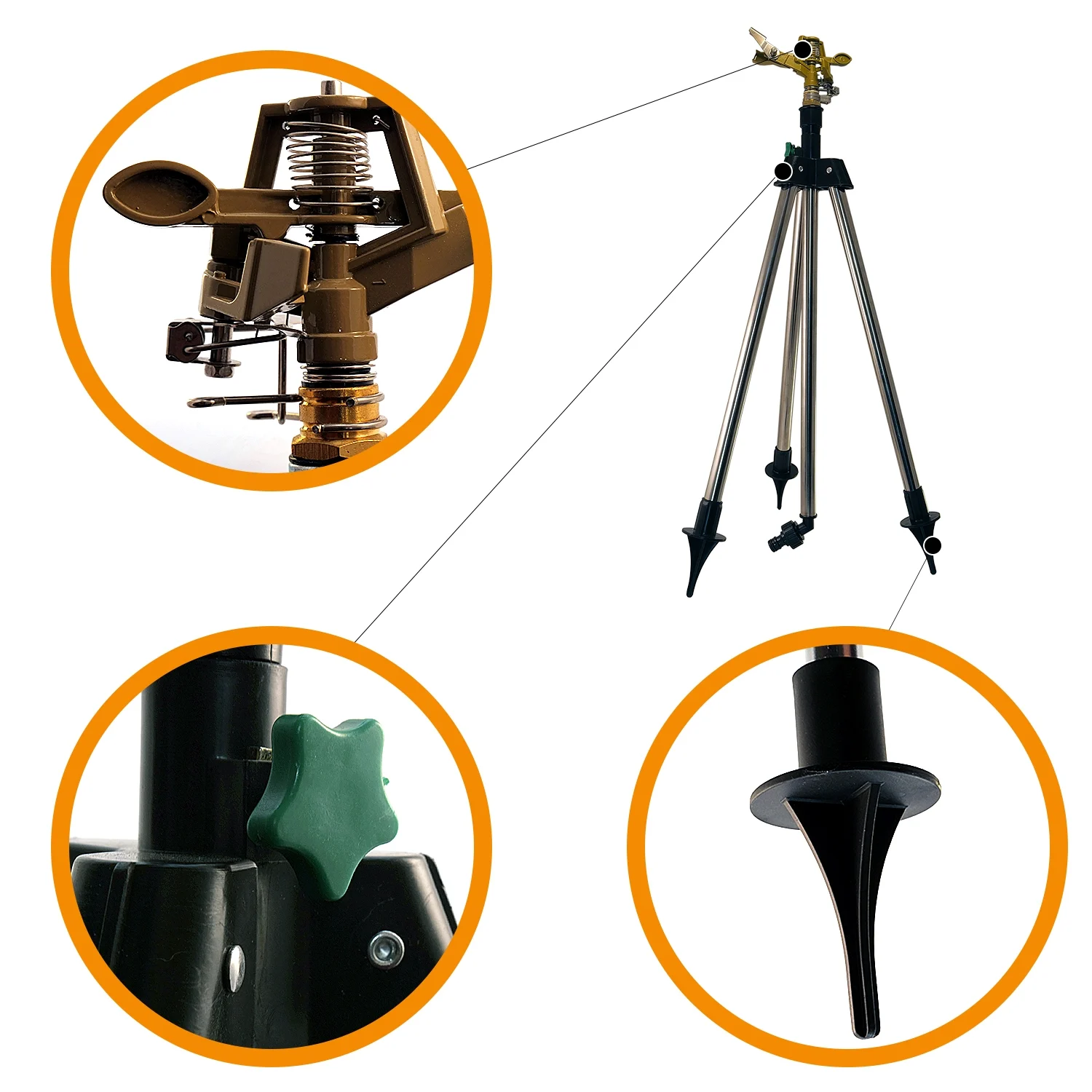 Aspersor pulsatoriu, zincat, cu trepied telescopic, 550-905 mm 1 Aspersor pulsatoriu, zincat, cu trepied telescopic, 550-905 mm