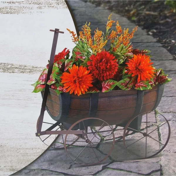 Vas de flori tip butoi, cu carucior, 41.5x29x19 cm, Strend Pro - imagine 4