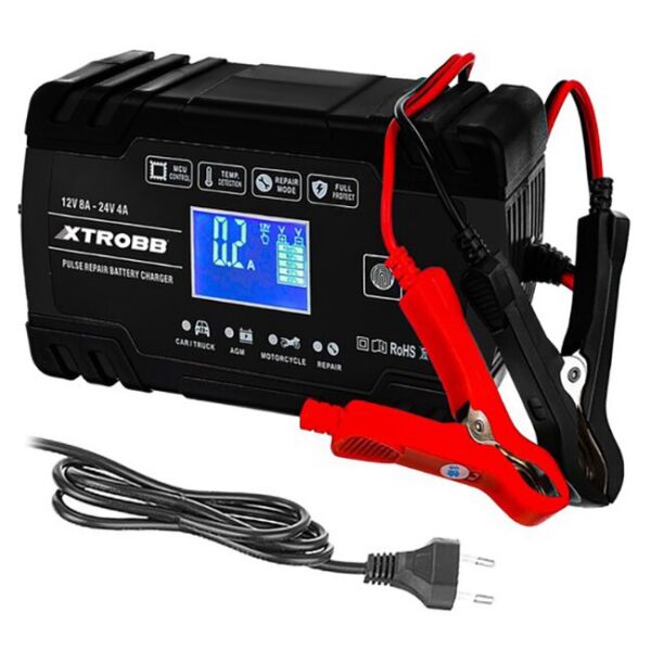 Incarcator baterie auto, 12V/8A, 24V/4A, 100-240 V, afisaj LCD, Xtrobb - imagine 1