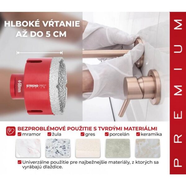 Carote diamantate profesionale, M14, set 5 buc, 20-68 mm, Strend Pro - imagine 2