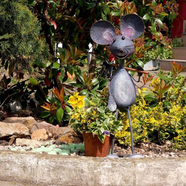 Decoratiune gradina, metalica, soarece cu galeata, 26x18x53 cm - imagine 4