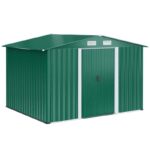 Casuta/magazie/sopron de gradina pentru depozitare unelte, cu structura baza inclusa, otel si PP, verde, 258x206x178 cm