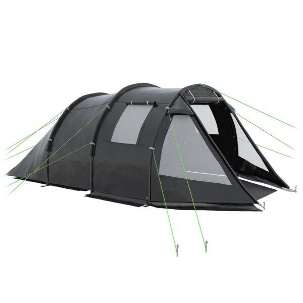 Cort camping, 3-4 persoane, impermeabil, cu vestibul, negru, 475x264x172 cm - imagine 1