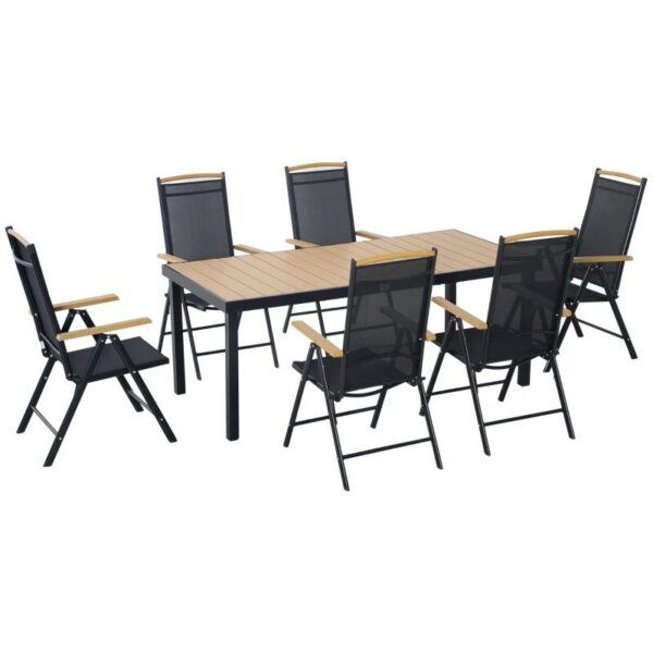 Set mobilier gradina/terasa, negru si stejar, 1 masa, 6 scaune, Abigail - imagine 1
