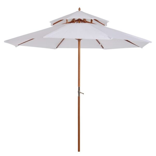 Umbrela gradina/terasa, acoperis dublu pentru ventilatie, stalp lemn, alb, 265 cm - imagine 1
