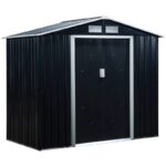 Casuta/magazie/sopron de gradina pentru depozitare unelte, cu structura baza inclusa, otel si PP, gri inchis, 213x130x185 cm