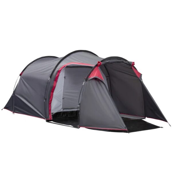 Cort camping, 2 persoane, impermeabil, cu vestibul, gri, 426x206x154 cm - imagine 1