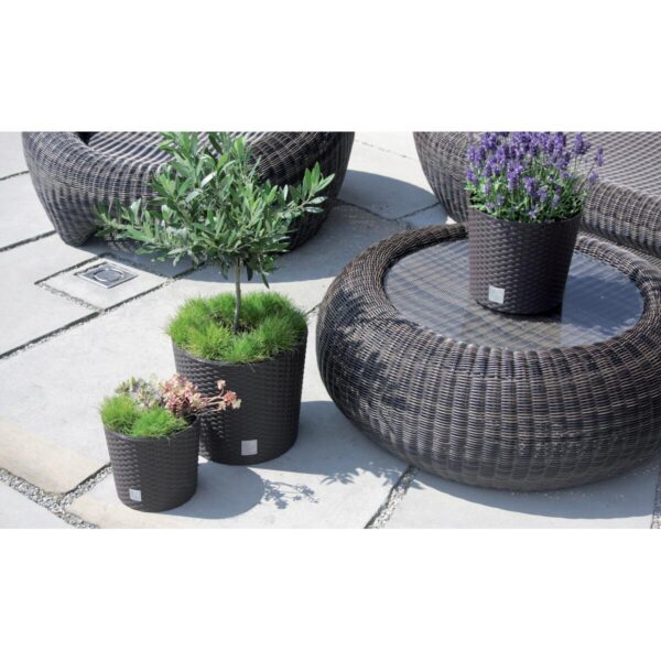 Ghiveci decorativ de flori, Prosperplast, Rato, imitatie ratan, rotund, maro inchis, 30x27 cm - imagine 2