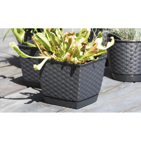 Ghiveci decorativ de flori, patrat 25x25x22 cm, imitatie ratan, cafeniu, Ratolla - imagine 2