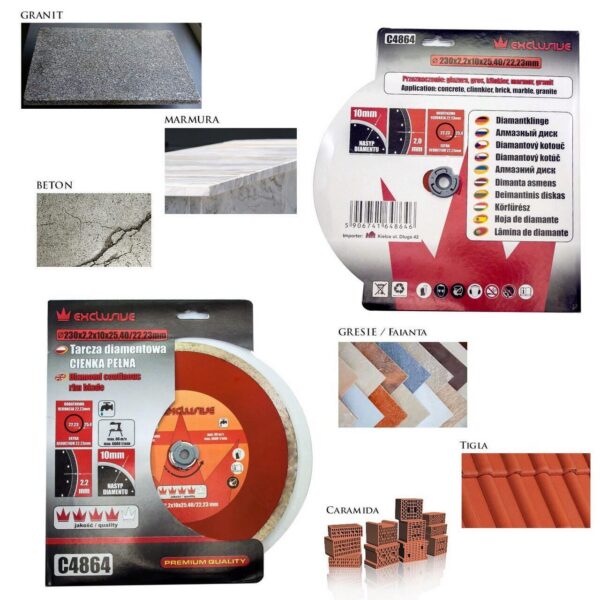 Disc diamantat, placi ceramice, taiere umeda, 230 mm/25.4 mm, Richmann Exclusive - imagine 2