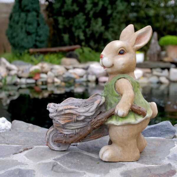 Decoratiune gradina, ceramica, iepure cu roaba, 40x19.5x34 cm - imagine 2