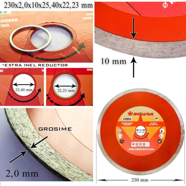 Disc diamantat, placi ceramice, taiere umeda, 230 mm/25.4 mm, Richmann Exclusive - imagine 3