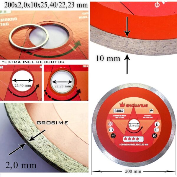 Disc diamantat, placi ceramice, taiere umeda, 200 mm/25.4 mm, Richmann Exclusive - imagine 3