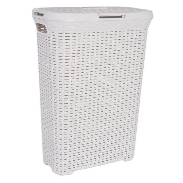 Cos rufe, Curver, 2 manere, cu capac, plastic, crem, 40 L, 45x26.5x61.5 cm - imagine 1