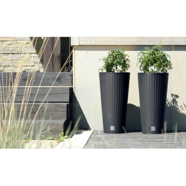Ghiveci decorativ de flori, rotund inalt, 25x47.6 cm, cafeniu, imitatie ratan, Rato - imagine 2
