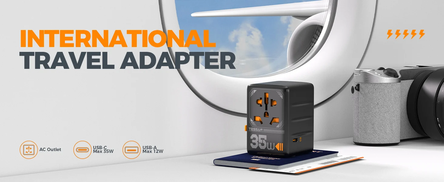 Adaptor priza international Tessan TS-WTA02, 2XUSB, 2XUSB-C ,1XUSB-C incarcare rapida , 35W 2 Adaptor priza international Tessan TS-WTA02, 2XUSB, 2XUSB-C ,1XUSB-C incarcare rapida , 35W