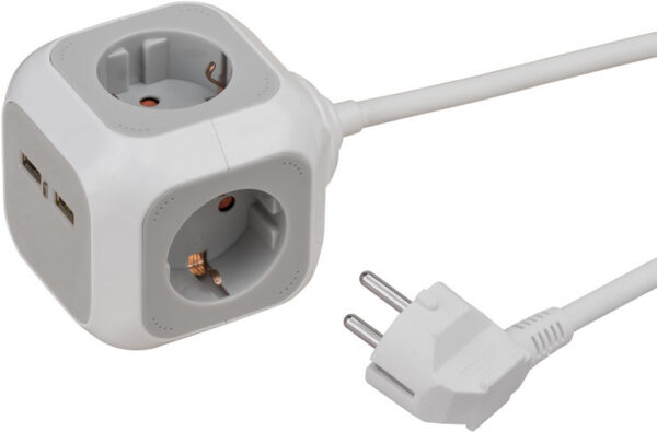 Prelungitor Brennenstuhl forma de cub cu prize si USB, 1.4m - imagine 1