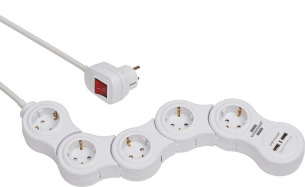 Prelungitor reglabil Brennenstuhl 5 prize si 2 USB-uri, 1,4m, Comutator de siguranta - imagine 1