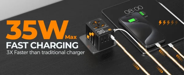 Adaptor priza international Tessan TS-WTA02, 2XUSB, 2XUSB-C ,1XUSB-C incarcare rapida , 35W - imagine 7