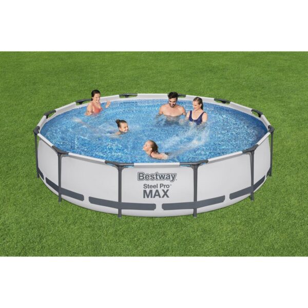 Piscina structura metalica, rotunda, cu filtru, pompa, gri, 366x76 cm, Bestway Steel Pro - imagine 2