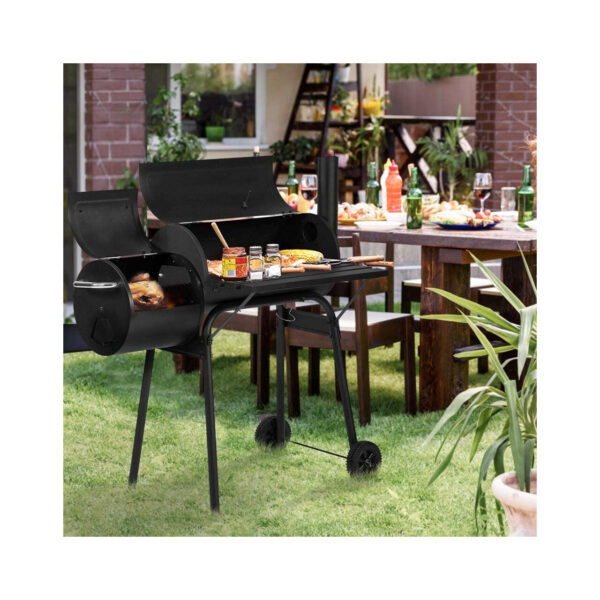 Gratar gradina, grill dreptunghiular, cu roti, capac, afumatoare si horn, 112x63x117 cm - imagine 4