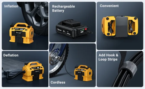 Compresor portabil cu acumulator AstroAI 3PLYE, 12V DC, 160PSI, Digital, Structura metalica, Adaptoare incluse - imagine 11
