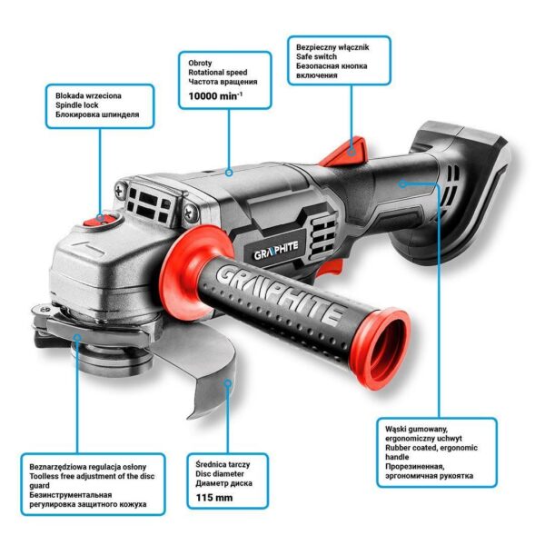 Polizor unghiular, flex, 18V Li-ion (acumulator neinclus), 115 mm, Graphite Energy - imagine 4