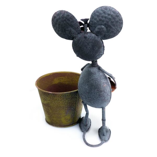 Decoratiune gradina, metalica, soarece cu ghiveci, 24x13x30 cm - imagine 3
