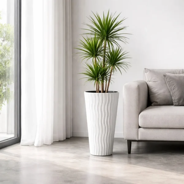 Ghiveci decorativ de flori, rotund, inalt, alb, 29.7x53.1 cm, Sandy - imagine 4