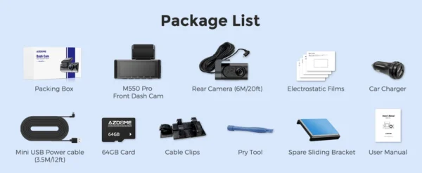 Camera auto DVR AZDOME M550Pro, Dubla, 4K, WiFi, GPS ,5GHz, WDR, G-Sensor, Mod parcare, Card 64Gb inclus - imagine 9