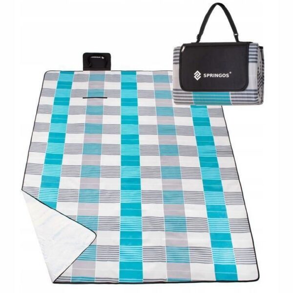 Patura picnic, model carouri, albastru, 200x240 cm, Springos - imagine 7