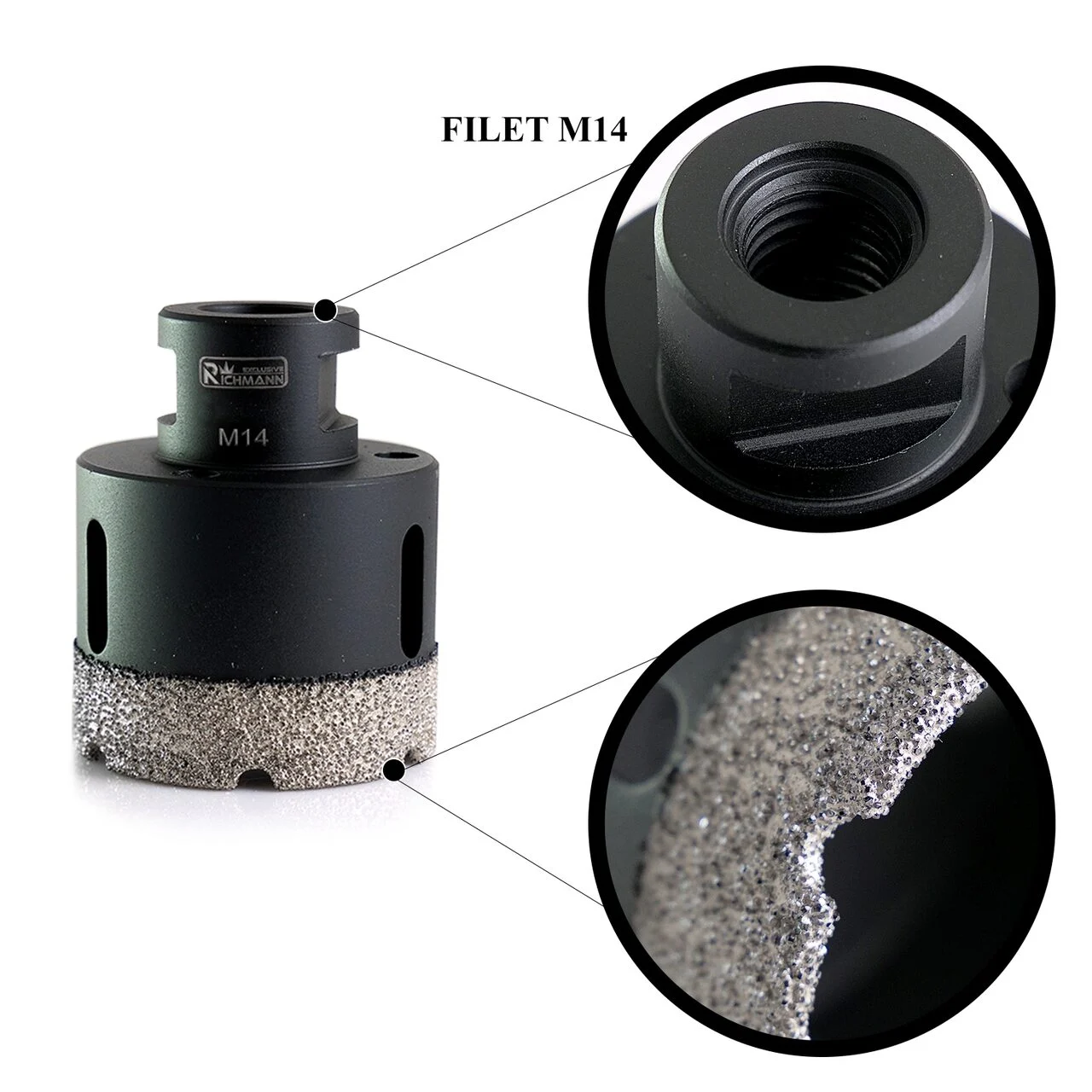 Carota diamantata, vacuum brazed, M14, 12 mm, Richmann Exclusive 1 Carota diamantata, vacuum brazed, M14, 12 mm, Richmann Exclusive